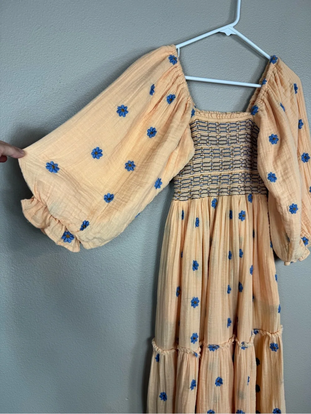 Free People Dahlia Embroidered Maxi dress Coral Strands Combo Orange Blue D